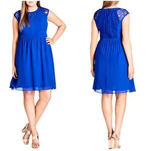 City Chic Lace Inset Fit & Flare Dress Sz XS/14